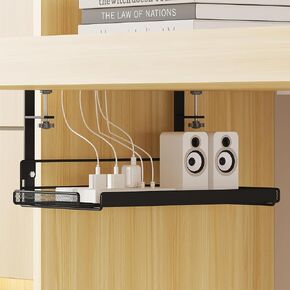 Under Desk Cable Management Tray-No Drilling Cord Organizer for Desk Cable Management Under Desk Storage for Cable Office Supplies (Black, Large)
