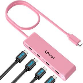 USB C Hub 2Ft Long Cable,Pink USB C to USB C Hub,10Gbps USB C Port Extender [No Charging&Video],USB C 3.2 Splitter for MacBook Air/Pro,Mac Mini,iMac,Dell XPS,iPhone 15 Pro/Pro Max