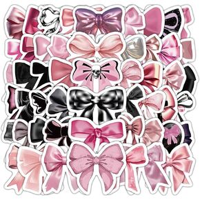50PCS Coquette Bows Stickers,Pink Bow Stickers Pack for Girls Women,Cute Vintage Aesthetic Bows Stickers for Water Bottle Laptop Skateboard Helmet