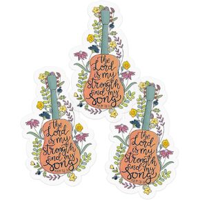 3PCs The Lord is My Strength and My Song Sticker, Catholic God Jesus Worship Decals Christian Faith Waterproof Clear Vinyl Bible Verse Scripture Stickers for Laptop Water Bottle Journal (3 Inches)