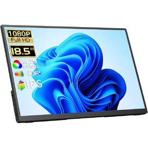 Portable Monitor 18.5 inch 100Hz FHD USB-C HDMI Travel Monitor w/Built-in Kickstand, VESA & Speakers, Eye Care HDR Portable Gaming Monitor