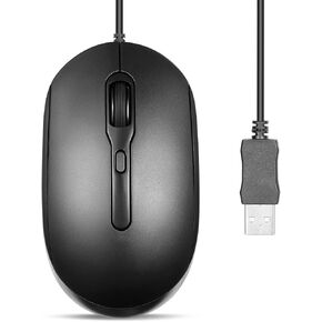 Perixx PERIMICE-222UB Wired USB Optical Mouse, Long 5.9 Ft Cable, Adjustable DPI 1200/1600/2000, Silent Clicks, Ergonomic Design, Black