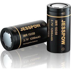 18350 3.7V Rechargeable Battery 1200mAh Flat Top, Discharge IMR 18350 Li-ion Batteries for Flashlight, Solar Garden Light and More (2 Pack)