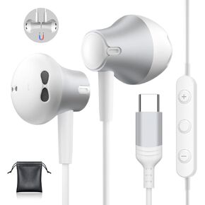 USB C Headphones for iPhone 16/15 Pro Max with Mic Wired Earphones for Samsung Galaxy S25 S24 Ultra/S23, Volume Control Stereo Noise Cancelling Wired Earbuds for Google Pixel 9 Pro