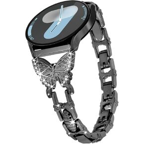20mm Watch Band for Samsung Galaxy Watch 7 6 5 4 FE Band 40mm 44mm, Women Bling Diamond Slim Metal band for Samsung Watch Bands 7 6 5 4 FE/5Pro/Watch 6 4 Classic/Watch 3 41mm/Active 2