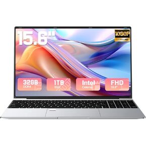 2025 أحدث 15.6 '' كمبيوتر محمول يعمل بنظام Windows 11،32GB ذاكرة الوصول العشوائي 1TB SSD المحمول ، معالج Intel Quad Core يصل إلى 2.9 جيجا هرتز ، FHD 1080p الشاشة واللوحة الخلفية ، كاميرا الويب ، Wi-Fi ، BT5.2 ، HDMI ، USB ، Silver ، Silver