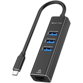 USB C Hub Ethernet Adapter, 3-Port Us8 3.0 Hub with RJ45 1000Gigabit Ethernet Adapter, Windows and MacOs Support,Compatible with iMacs, PCs, Chromebook Laptops, and More!