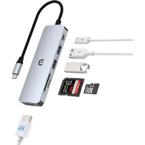 6 in 1 USB C Hub, Tiergrade USB C Multiport Adapter with 4K HDMI Display, 100W PD, USB3.0, USB2.0, SD TF Card Reader, Multiport Docking Station for Type-C Laptops