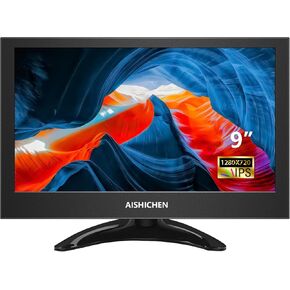 9 Inch Small Monitor, Raspberry Pi Monitor Built-in Speakers, Mini Monitor 1280 x 720, HDMI Monitor 60 Hz 3ms IPS Screen Display Security Monitor for Raspi CCTV Camera Car HDMI VGA Input Metal Shell