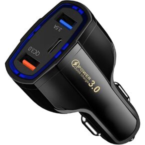 Fast Car Charger Adapter, QC3.0 Quick Power Delivery Block with Dual Port USB Type C, Cigarette Lighter Plug Fast Charging, Compatible with iPhone 15 Pro Max Plus Samsung and More (Black)