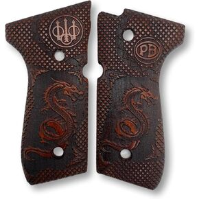 Wooden Handmade Grips for Beretta 92FS, 92, 92F, 92A1, 92FS INOX, 92G, 92D, 96, 96D, 96A1, M9, M9A1 and Girsan Regard MC Grips, Cachas para 9mm Beretta 92FS (92 F - Pottery Dragon)