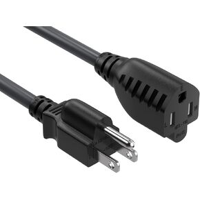 CableLeader 7ft Extension Power Cord NEMA 5-15P to NEMA 5-15R 3 Prong TV Power Cord AC Power Cord, UL Listed, 16AWG, Black