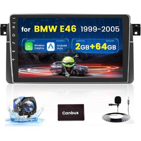 【for BMW E46 M3 1998-2006 Radio】 Fuluku 2+64G Android 13 Car Stereo with Wireless Carplay Android Auto Mirror Link, 9’Touchscreen Radio WiFi/GPS/FM/RDS/Bluetooth/SWC/Waterproof Night Backup Cam Mic