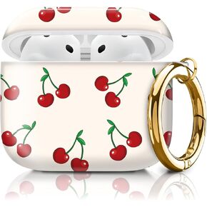 Cute Case Cover Compatible with AirPods 4th Generation 2024, Shockproof for Women & Girls with Cute Golden Round Buckle – Protective, Anti-Drop Design(Cute Cherry)