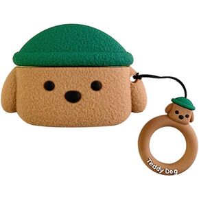 Earphone Case, Super Cute Creative Pet Hat Teddy Dog Earbud Case, Puppy Style Soft Silicone Earphone Protection Skin Compatible with AirPods Pro/Pro 2 +Ring Hook -Brown