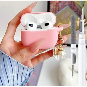 Cute Case for Airpods 4 Gen Case for Girl Women, Soft Kawaii Silicone Airpod 4th Generation Case Cover with Shell Pearl Keychain & Cleaning Kit for Apple iPod Air Pod 4 Gen Case, Pink