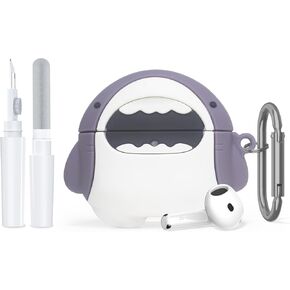 Cute Animal Anime AirPods 4 case Cover, 3D Cartoon Funny Silicone Shockproof Protective Case Compatible with AirPods 4th Generation Case Cover with Carabiner & Cleaner Kit, Big Mouth Shark