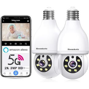 Light Bulb Security Camera - 2K/3MP HD, 360° Motion Tracking, Color Night Vision, Alexa Compatible, Wireless WiFi Security Camera with Two-Way Audio, SD/Cloud Storage and Smart Alerts
