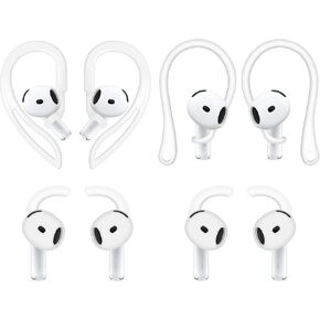 ALXCD Ear Hooks Compatible with AirPods 4 4th Gen, 1 Pair Anti-Slip Adjustable Soft TPU Earhook, 2 Pairs Silicon Ear Tips Hook, 1 Pair Silicon Ear Hook, Compatible with AirPods 4 1ch+1h+2s White