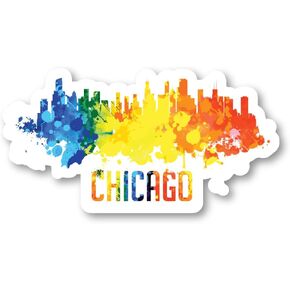 Chicago Sticker City Skyline Watercolor Stickers - 3 Pack - Set of 2.5, 3 and 4 Inch Vinyl Laptop Stickers - for Laptop, Phone, Water Bottle, Car & More Decal (3 Pack) S215034-3Pack