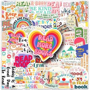 Love Reading Stickers, 50PCs Read More Books Stickers, Vinyl Decals & Stickers for Laptop, Hydro Flask, Water Bottle Stickers for Kids, Students, Reward & Gift Stickers (Love Reading)