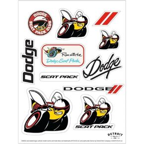 Detroit Shirt Company Dodge Scat Pack 11-Decal Sticker Sheet | Run with The Scat Pack, Angry Bee, Scat Pack Club & Dodge Decals | 6"x8" Indoor/Outdoor Peel-Off Stickers