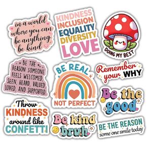 (10pcs) Kindness Stickers Motivational Inspirational Positive Affirmation Stickers Funny Gifts Multiple Different Design, Waterproof, UV- Resistant, Suitable for Tumbler, Laptop, Car, Truck