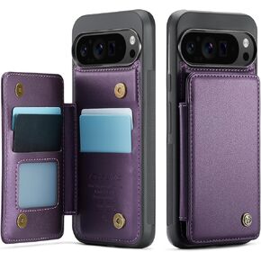Compatible with Google Pixel 9 Pro XL 5G 6.8" Wallet Case with Card Holder RFID Blocking for Women Men, Double Magnetic Clasp Kickstand Shockproof Phone Case for Pixel 9 Pro XL, Purple