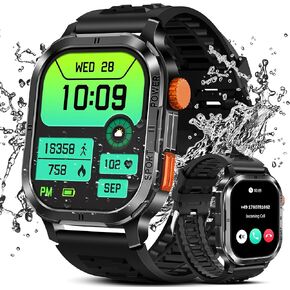 Military Smart Watch for Men (Answer/Make Calls), 2.13" AMOLED Smart Watch for Android and iOS, 5ATM Waterproof Fitness Watch with 123+ Sport Modes/SpO2/Heart Rate/Sleep Monitor,Black