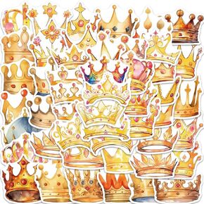Crown Stickers 50 Pack Vinyl Laptop Stickers,Waterproof Travel Map Stickers for Water Bottles,-Graffiti Stickers Pack for Teens Girls Kids Adults(Crown Stickers)