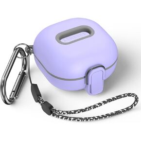 Secure Lock Case for Samsung Galaxy Buds 2 Pro/ Buds 2/ Buds Pro/ Buds Live, WOFRO Shock-Absorbing Protective Cover TPU Hard Shell with Lanyard and Keychain[One-Click pop] (Purple)