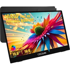 15.6 inch Portable Monitor, 1080P FHD, Adjustable Angle Bracket, Protective Sleeve Bag, Dual USB-C & HDMI Second Monitor for Laptop, PC, Phone, Mac, Switch, HDR IPS Gaming Display, VESA Compatible.
