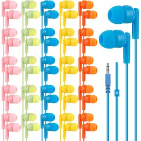 100 Pack Bulk Earbud Headphones Earphones for School Classroom Students Kids Children Gifts and Adults Wholesale Disposable Earphones 3.5mmJack (5 Mixed Colors)