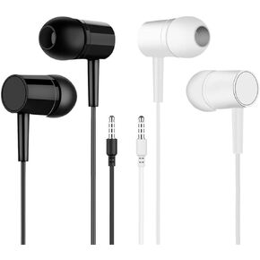 Super Bass 90% Wired Earbuds, in-Ear Headphones with Dynamic Crystal-Clear Sound for School Classroom, Library, Travel, Gym 3.5mm Jack（2 Pack）