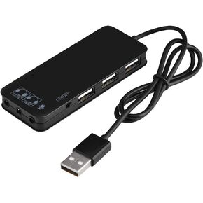 USB 2.0 Hub, 3-Port USB 2.0 + Headphone + Mic with 7.1 CH Sound Adapter Multi Port Splitter(Black)