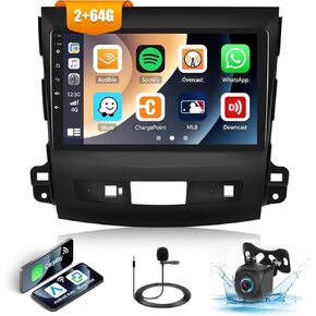 2G+64G Car Stereo Radio for Mitsubishi Outlander 2006-2012 with Wireless CarPlay Android Auto GPS Navigation Head Unit 9" Touch Screen Android 13 Car Radio with HiFi Bluetooth FM RDS AHD Backup Camera