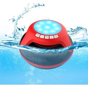 Portable Bluetooth Speakers,Wireless Floating Speaker Stereo with Waterproof IPX7 and Colorful LED Light,10 Meters Bluetooth Range Shower Speaker for Outdoor Pool Hot Tub Gifts (Red and Black)