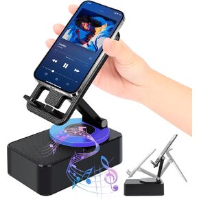 Induction Bracket Speaker, Wireless Induction Bluetooth Speaker, 3 in 1 Bluetooth Audio Bracket with Anti-Slip Base, 360° Foldable Induction Speaker for iOS Android Tablet (Black)