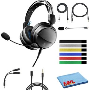 Audio-Technica ATH-GL3BK Over-Ear Closed-Back Gaming Headset with Detachable Microphone Bundle with Headphone Accessories -Black