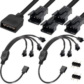 ARGB LED Splitter Cable, 5V 3Pin Addressable RGB Splitter Cable with 4 x SM 3Pin Male Connector for PC Fan Power, Computer Chassis Motherboard (1 to 4 Type, 2 Pack)