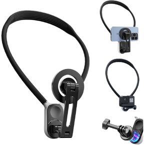 Magnetic Neck Mount for Phones and Cameras, Hands Free POV Phone Holder Neck Tripod Chest Strap Selfie Mount, Neck Phone Holder for Recording Compatible with Go Pro and i Phone 16 15 14 13 12