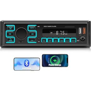 ستيريو Camecho Single Din Car مع Bluetooth 5.1 ، 1 DIN Car Radio مع مدخلات USB/TF/AUX ، راديو FM ، مشغل MP3 ، اتصال التطبيق ، التحكم الصوتي ، إضاءة متعددة الألوان ، مستقبلات صوت السيارة in Kuwait