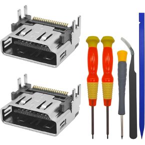 2 Pcs HDMI Port Socket Connector, HDMI Port Interface Connector Replacement + 5 Pcs Screwdrivers, HDMI Display Socket Connector