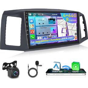 [8 Core 4+64G] Android Car Radio for Jeep Grand Cherokee 2004-2007 - 10.1 Inch IPS 1280 * 720 Touchscreen - Wireless Carplay and Android Auto - DSP 32EQ / WiFi/GPS + AHD Backup Camera