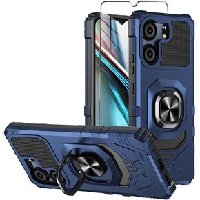 for BLU View 5 Case Blu F5 5G Case with Tempered Glass Screen Protector,Military Grade Heavy Duty Shockproof Protective Cover,with Ring Kickstand for BLU View 5 (Blue)