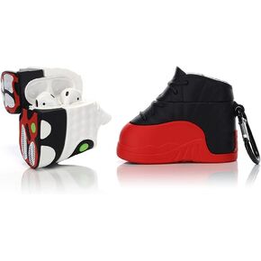 (2 Pack) Cute Airpods 1/2 Case Silicone Cover with Keychain, Cartoon Skin Design Headphones Charging Case Protective Accessories Kits Compatible for Airpods 1 and 2 (Black+White)