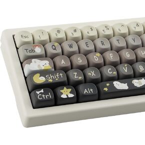 Tsungup PBT MOA Profile Keycaps,151 Keys Cute Daydreamer Custom Keycaps 60 75 Percent, Dye-Sub Grey White Keycap Set Key Caps Keyboards for Cherry Gateron MX Swithes Mechanical Keyboards