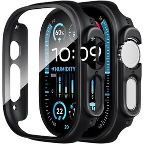 Smiling 2 Pack Case Built in Tempered Glass Screen Protector Compatible with Apple Watch Ultra 2 /Ultra 49mm, Hard PC Case Overall Protective Cover- Black