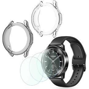 Smartwatch Screen Protector Compatible for Xiaomi Watch S3 Case TPU Soft Frame Cover and Tempered Glass Protective Film (Pack of 3+2)