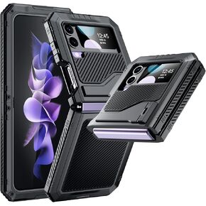 Mitywah Case for Samsung Galaxy Z-Flip4 5G, Military Grade Protection Shockproof Cell Phone Case with Kickstand,Rubber Rugged Slim Cover for Galaxy Z Flip 4 Black